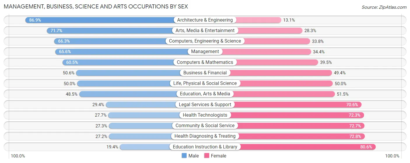 Management, Business, Science and Arts Occupations by Sex in Zip Code 19317