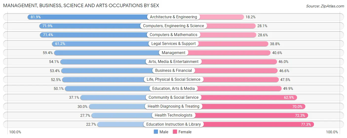 Management, Business, Science and Arts Occupations by Sex in Zip Code 19335
