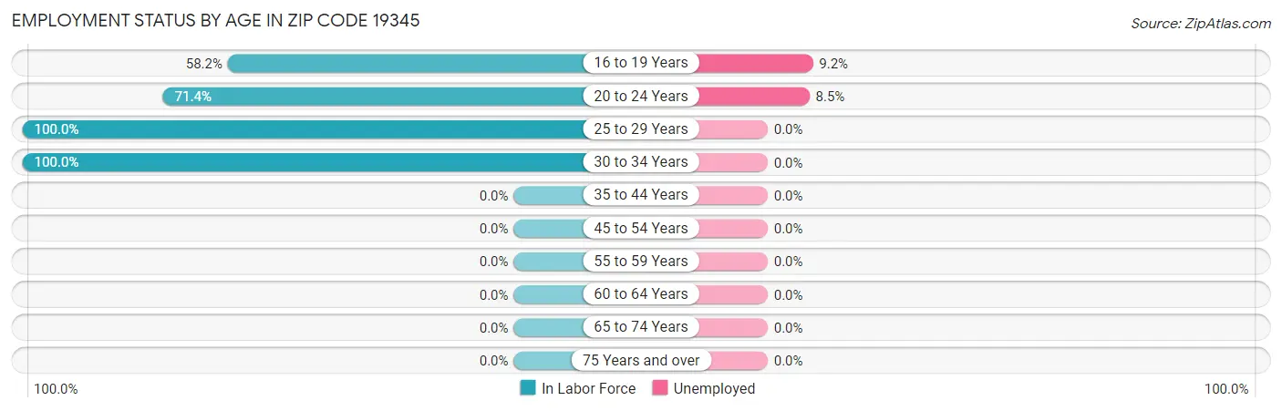 Employment Status by Age in Zip Code 19345