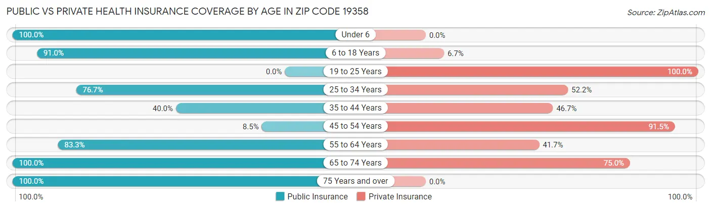 Public vs Private Health Insurance Coverage by Age in Zip Code 19358