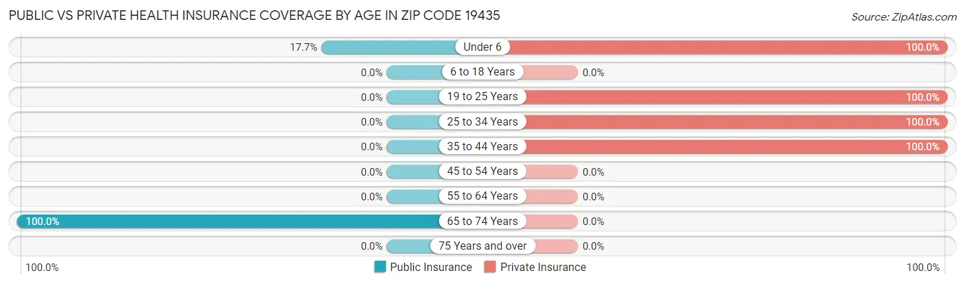 Public vs Private Health Insurance Coverage by Age in Zip Code 19435