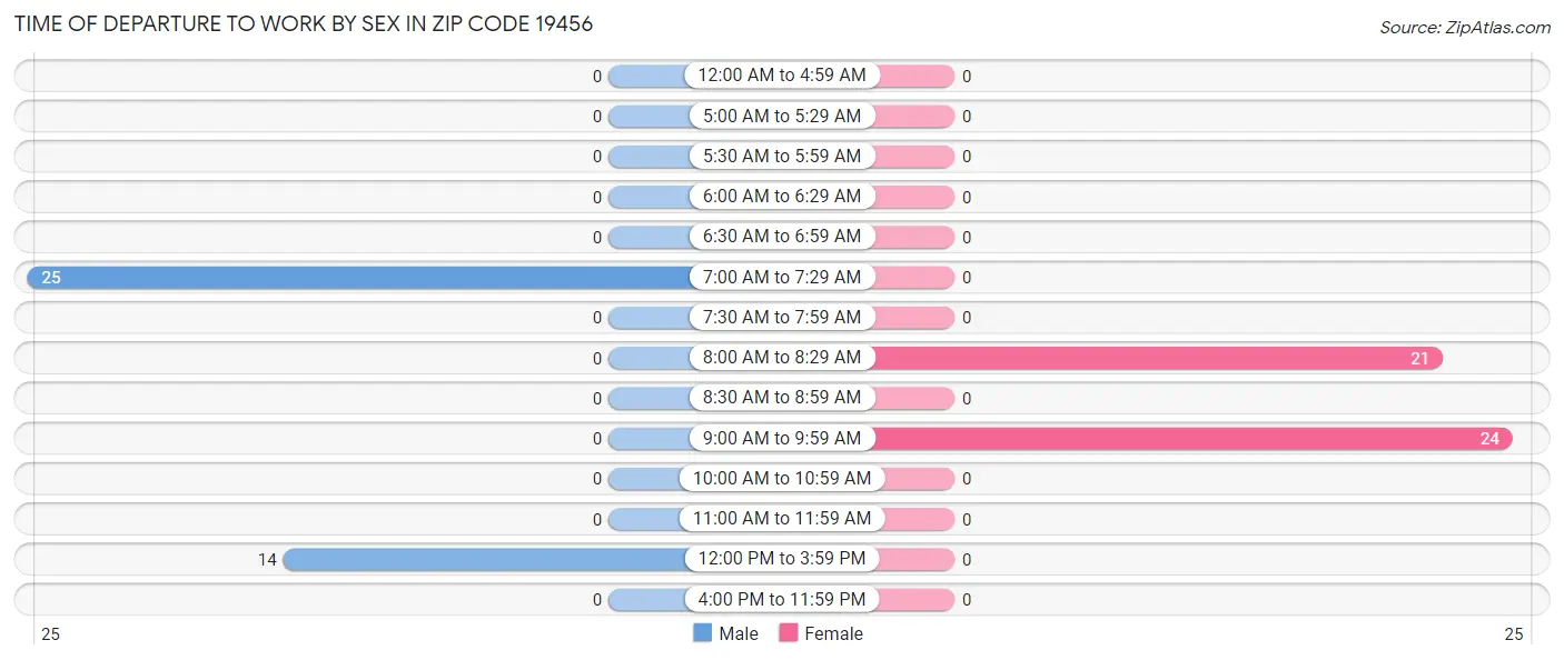 Time of Departure to Work by Sex in Zip Code 19456