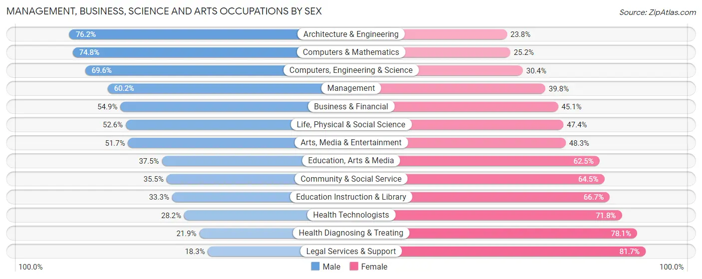 Management, Business, Science and Arts Occupations by Sex in Zip Code 19462