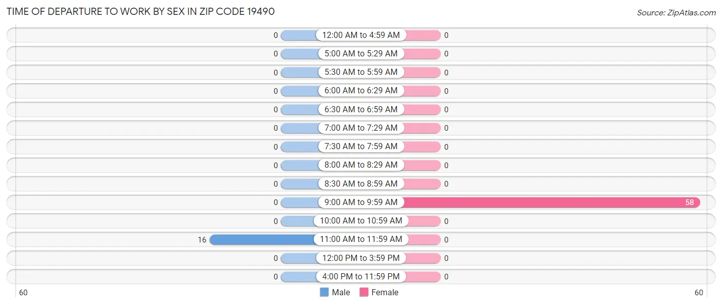 Time of Departure to Work by Sex in Zip Code 19490