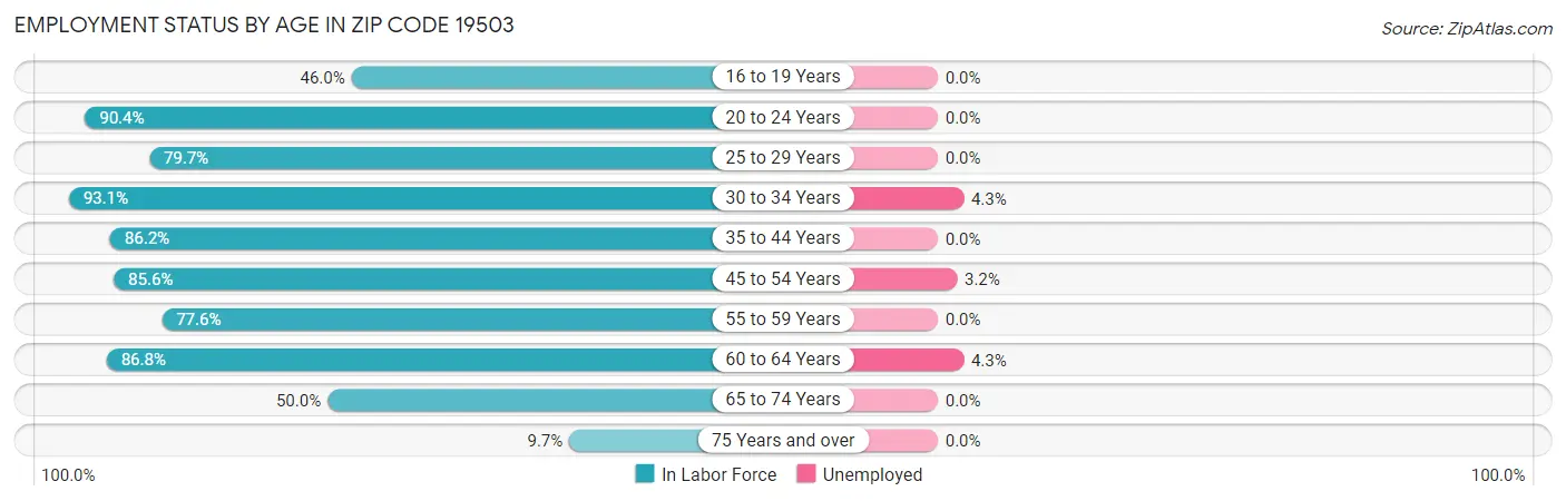 Employment Status by Age in Zip Code 19503