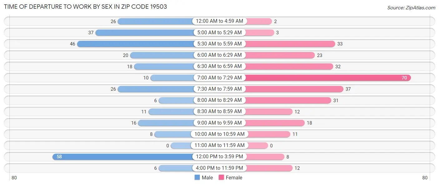 Time of Departure to Work by Sex in Zip Code 19503