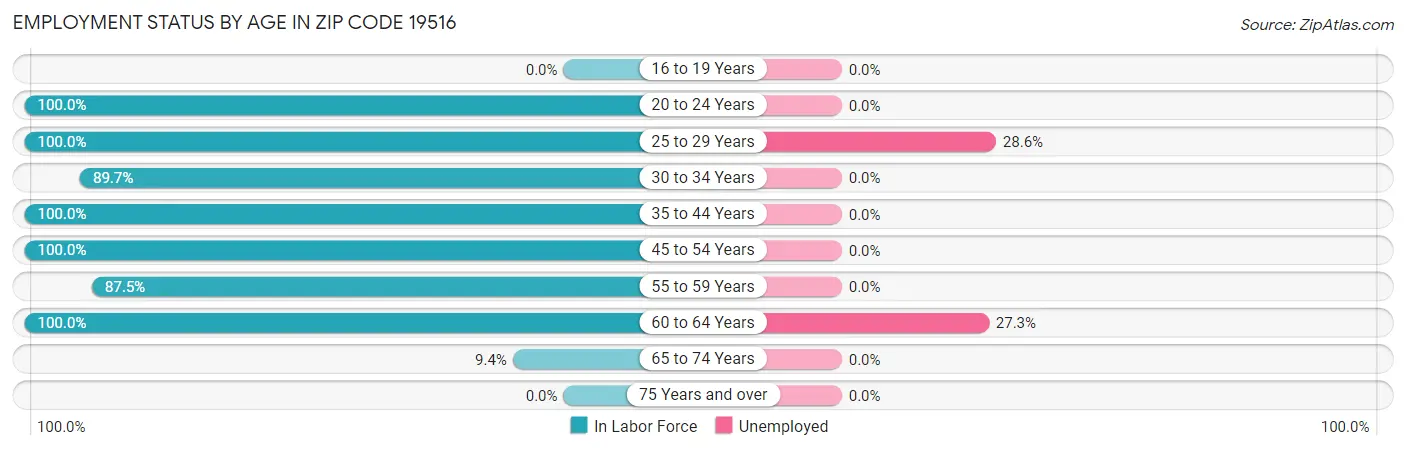 Employment Status by Age in Zip Code 19516