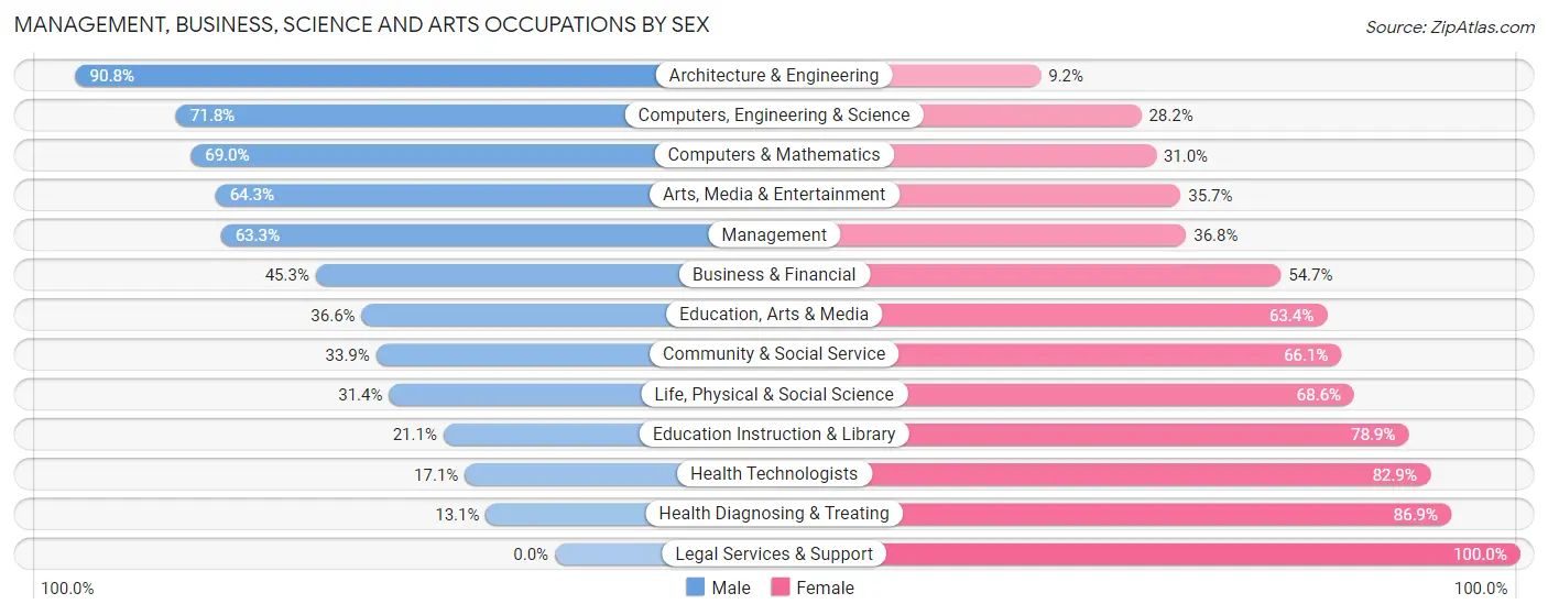 Management, Business, Science and Arts Occupations by Sex in Zip Code 19520