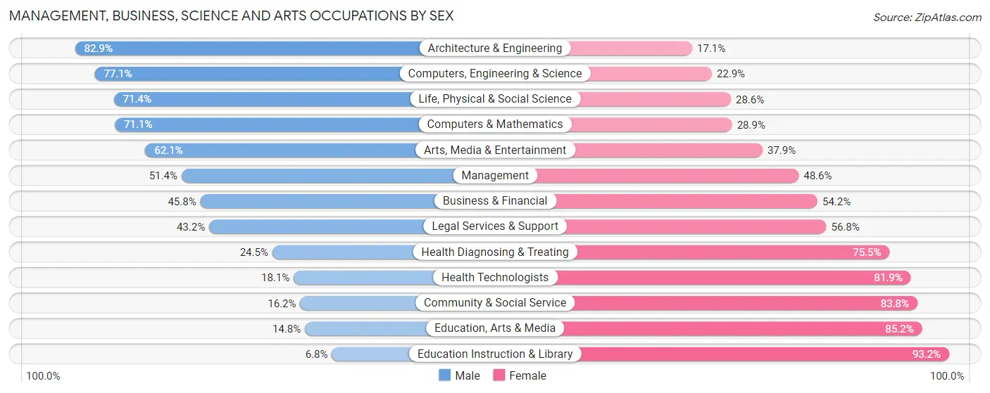 Management, Business, Science and Arts Occupations by Sex in Zip Code 19540