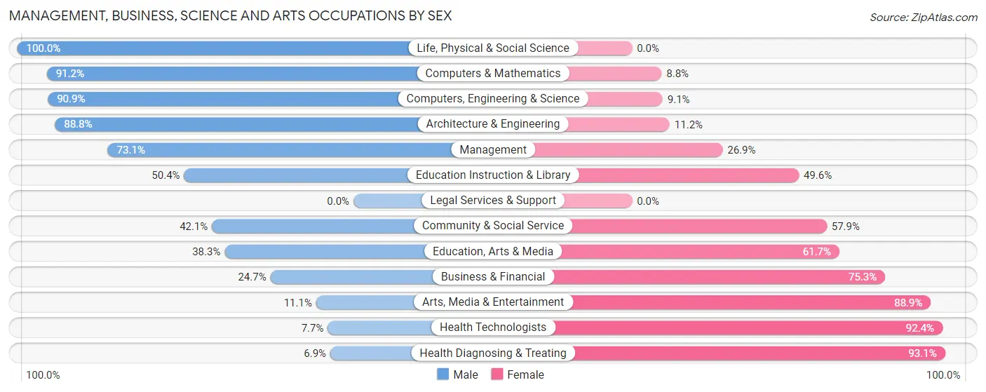 Management, Business, Science and Arts Occupations by Sex in Zip Code 19543