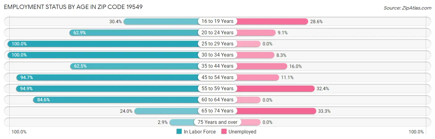Employment Status by Age in Zip Code 19549