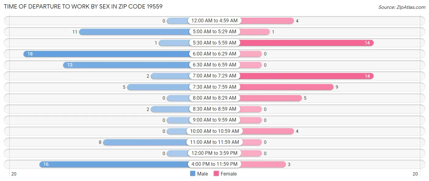 Time of Departure to Work by Sex in Zip Code 19559