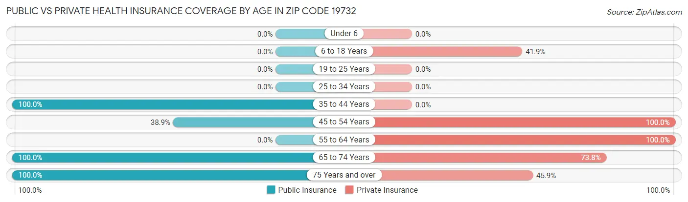 Public vs Private Health Insurance Coverage by Age in Zip Code 19732
