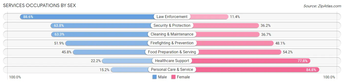 Services Occupations by Sex in Zip Code 19808