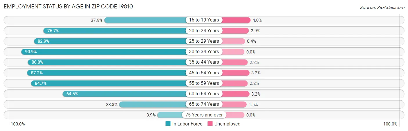 Employment Status by Age in Zip Code 19810