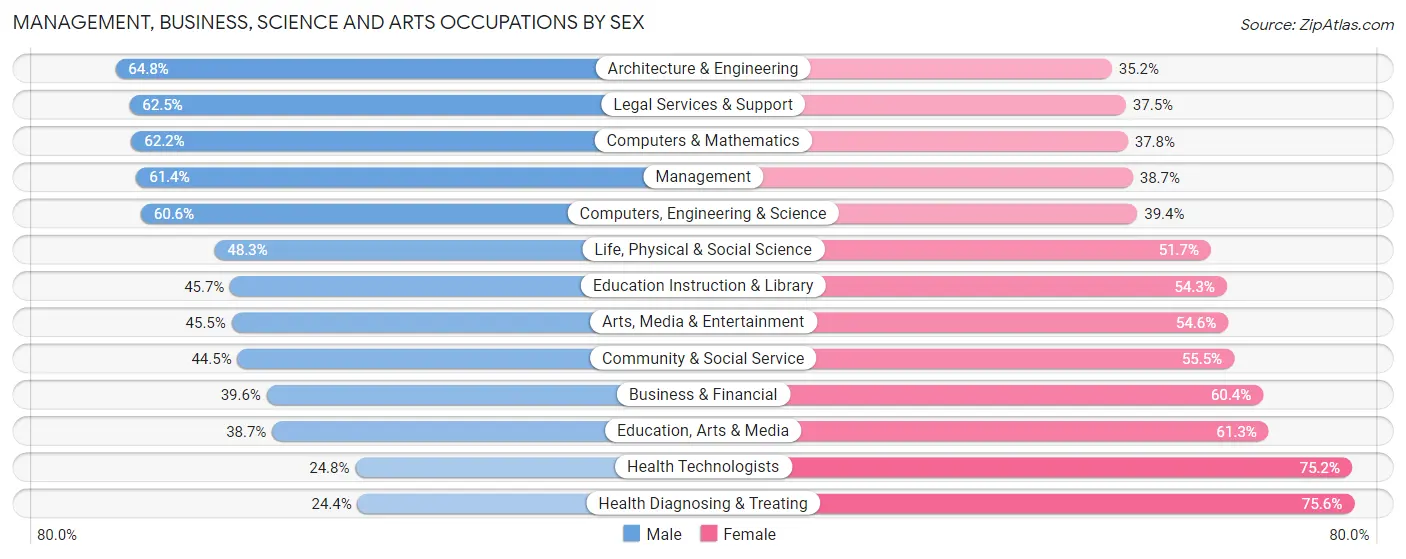 Management, Business, Science and Arts Occupations by Sex in Zip Code 19934