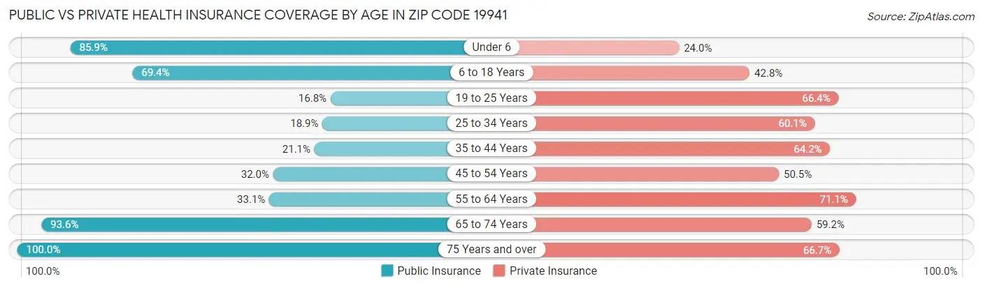 Public vs Private Health Insurance Coverage by Age in Zip Code 19941