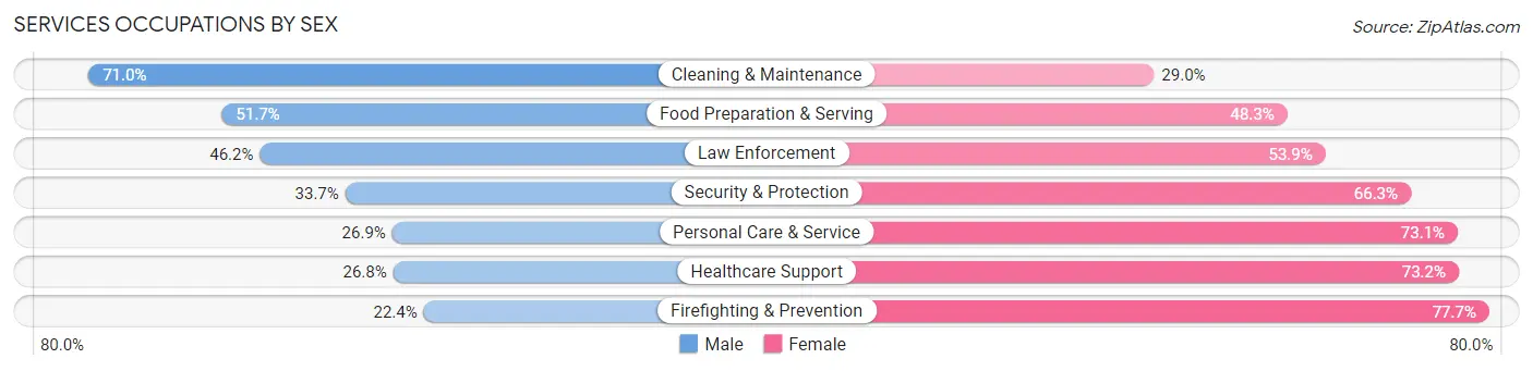 Services Occupations by Sex in Zip Code 20010