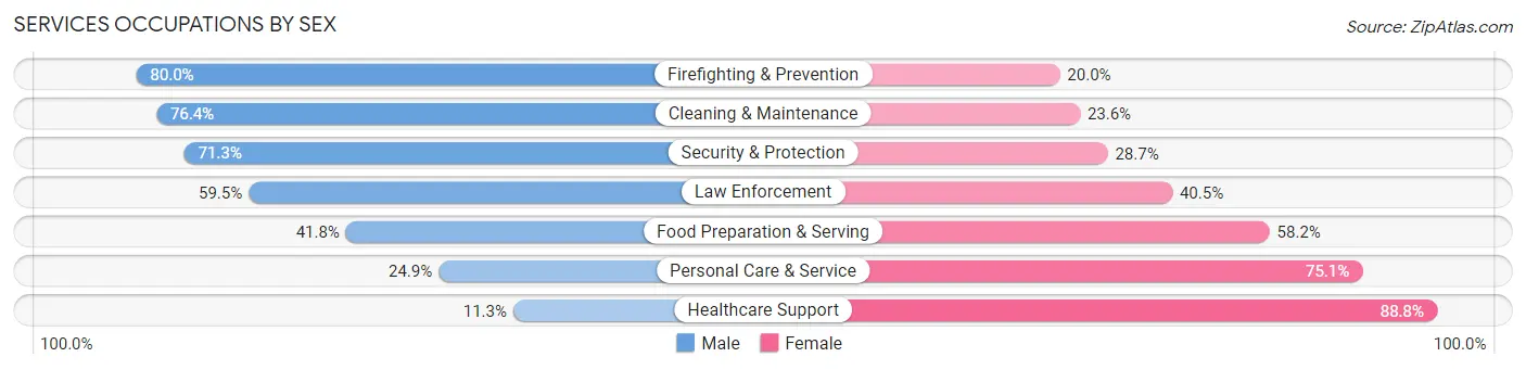 Services Occupations by Sex in Zip Code 20603
