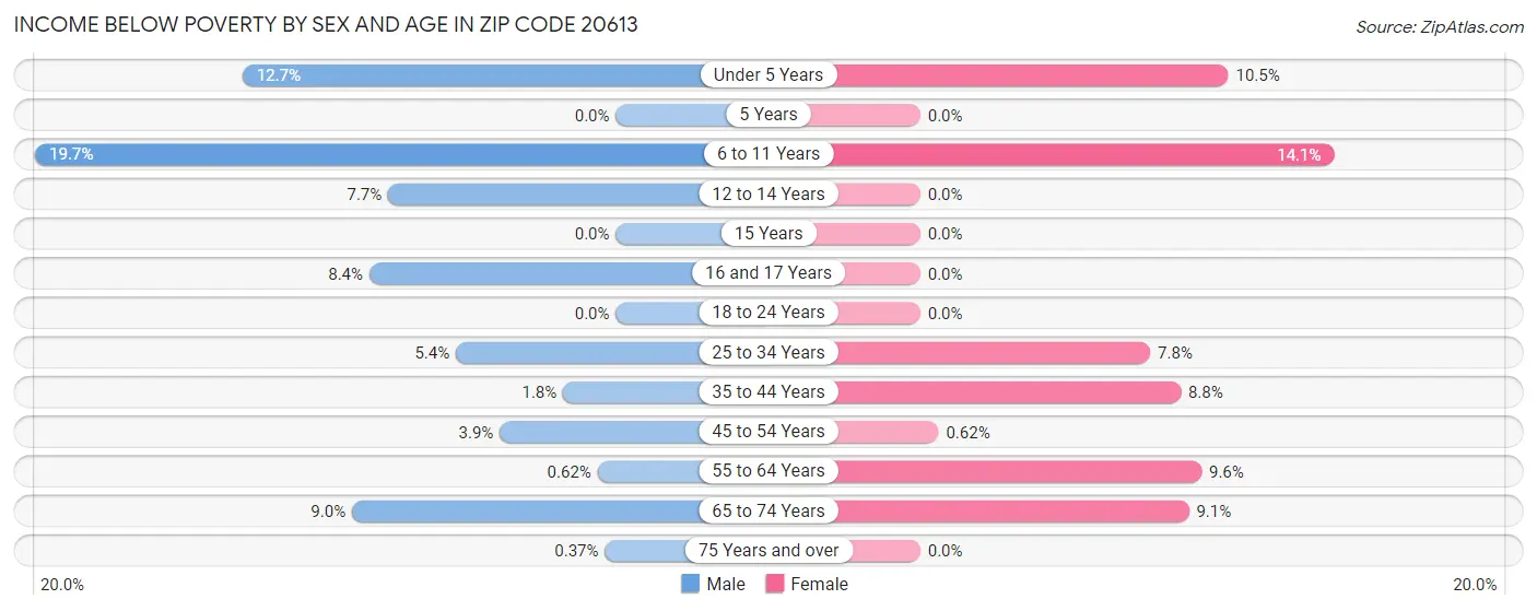 Income Below Poverty by Sex and Age in Zip Code 20613