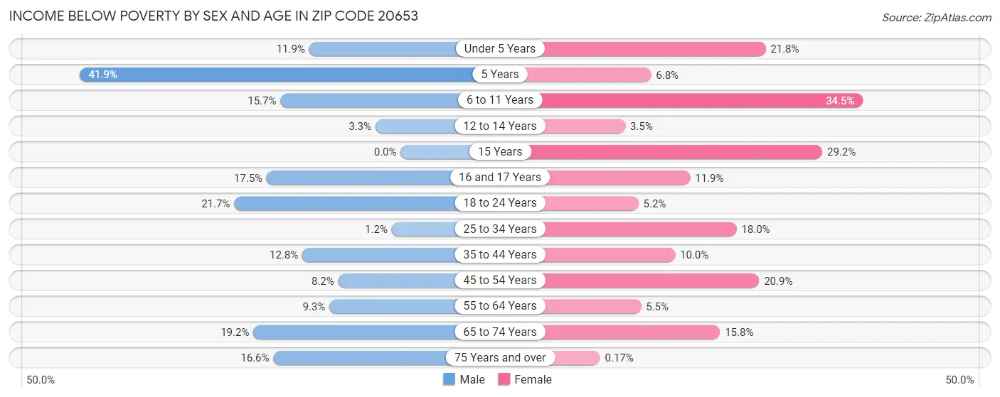 Income Below Poverty by Sex and Age in Zip Code 20653