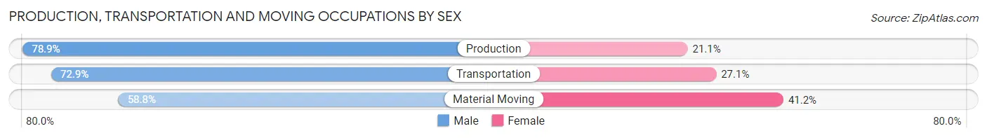 Production, Transportation and Moving Occupations by Sex in Zip Code 20653