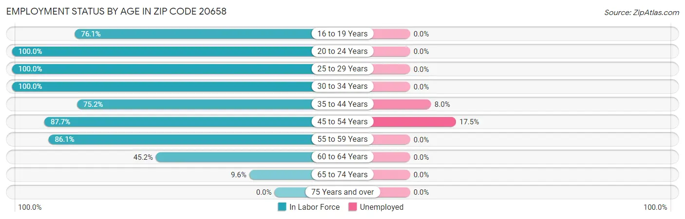 Employment Status by Age in Zip Code 20658