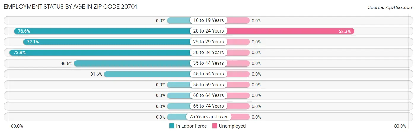Employment Status by Age in Zip Code 20701