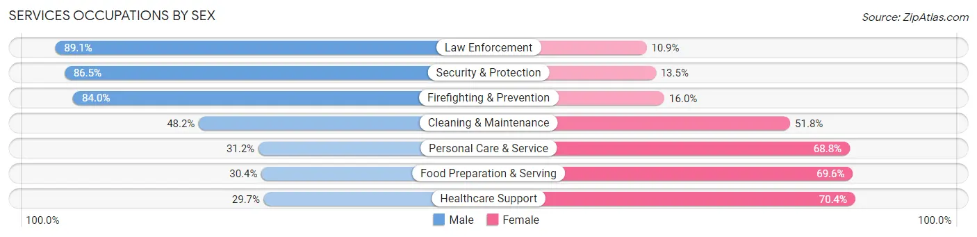 Services Occupations by Sex in Zip Code 20706