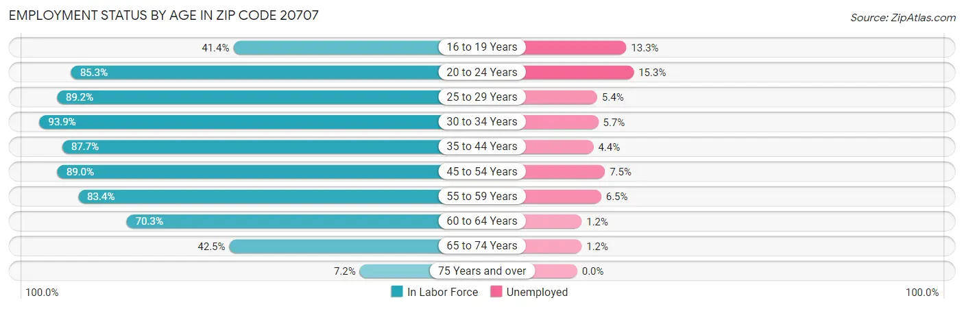 Employment Status by Age in Zip Code 20707