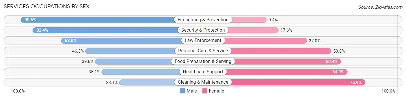 Services Occupations by Sex in Zip Code 20722