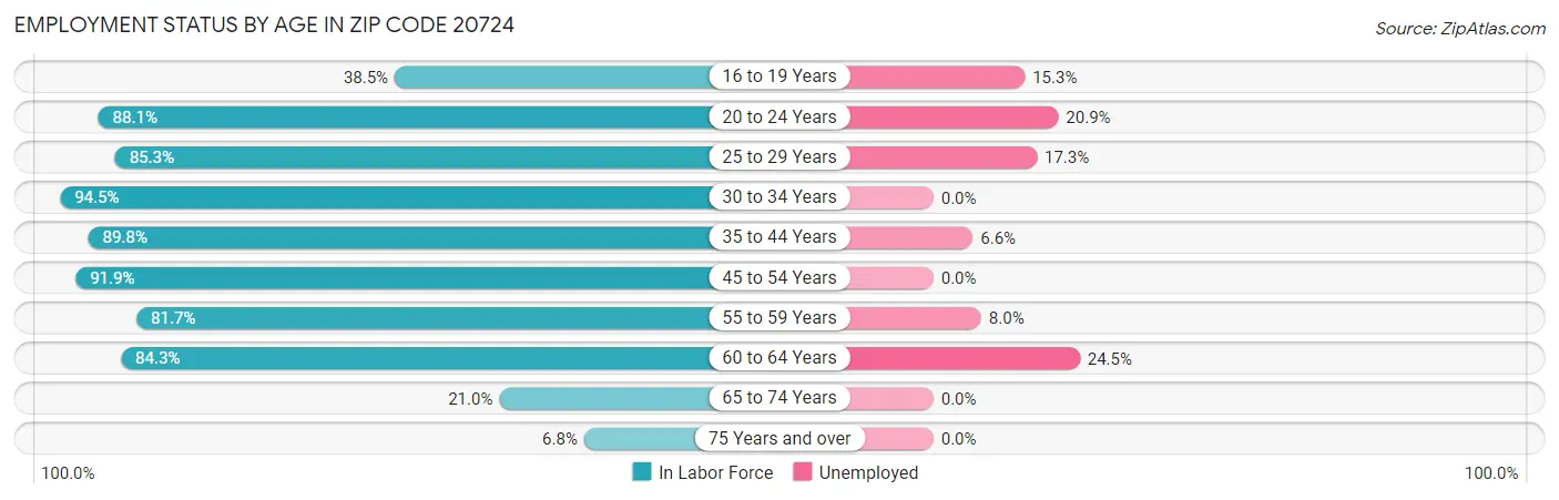 Employment Status by Age in Zip Code 20724