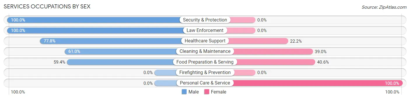 Services Occupations by Sex in Zip Code 20777