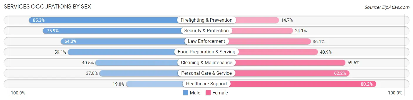 Services Occupations by Sex in Zip Code 20782