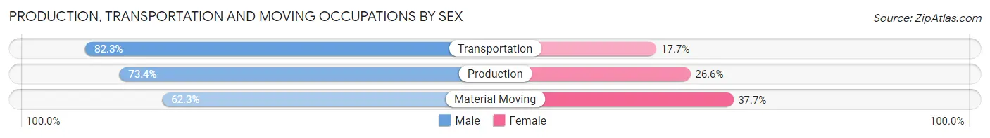 Production, Transportation and Moving Occupations by Sex in Zip Code 21001