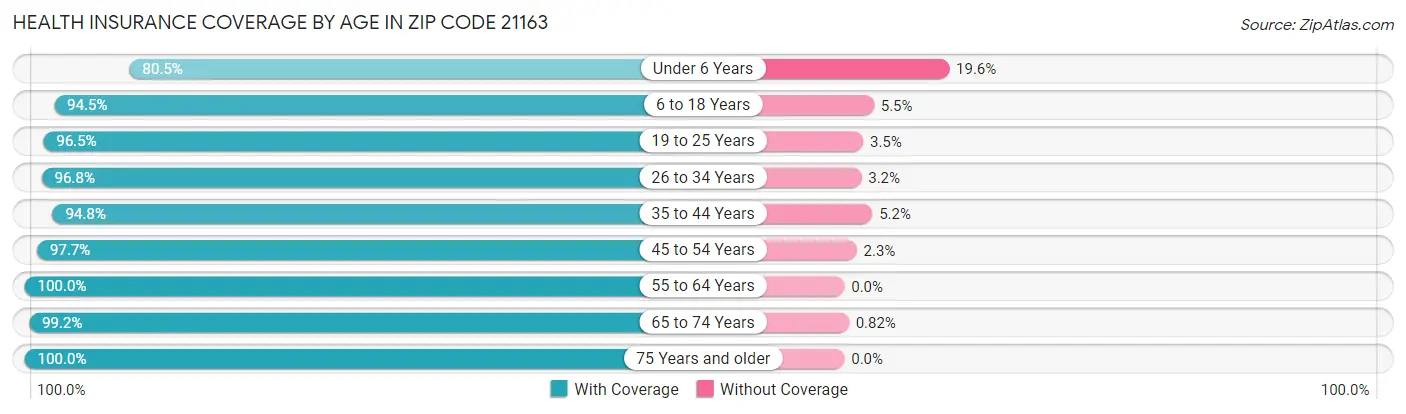 Health Insurance Coverage by Age in Zip Code 21163