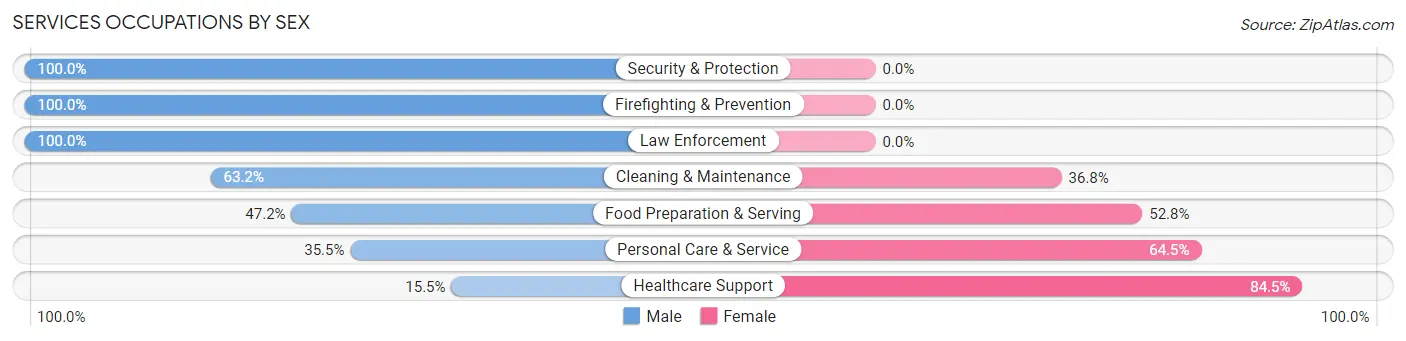 Services Occupations by Sex in Zip Code 21210