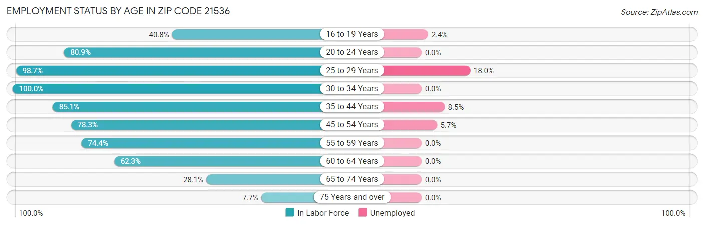 Employment Status by Age in Zip Code 21536