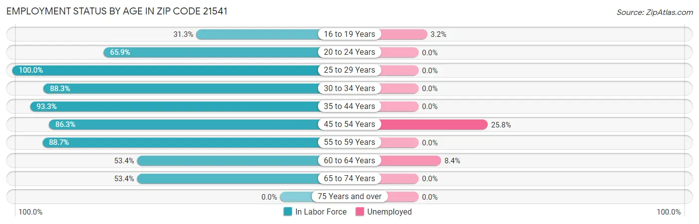 Employment Status by Age in Zip Code 21541
