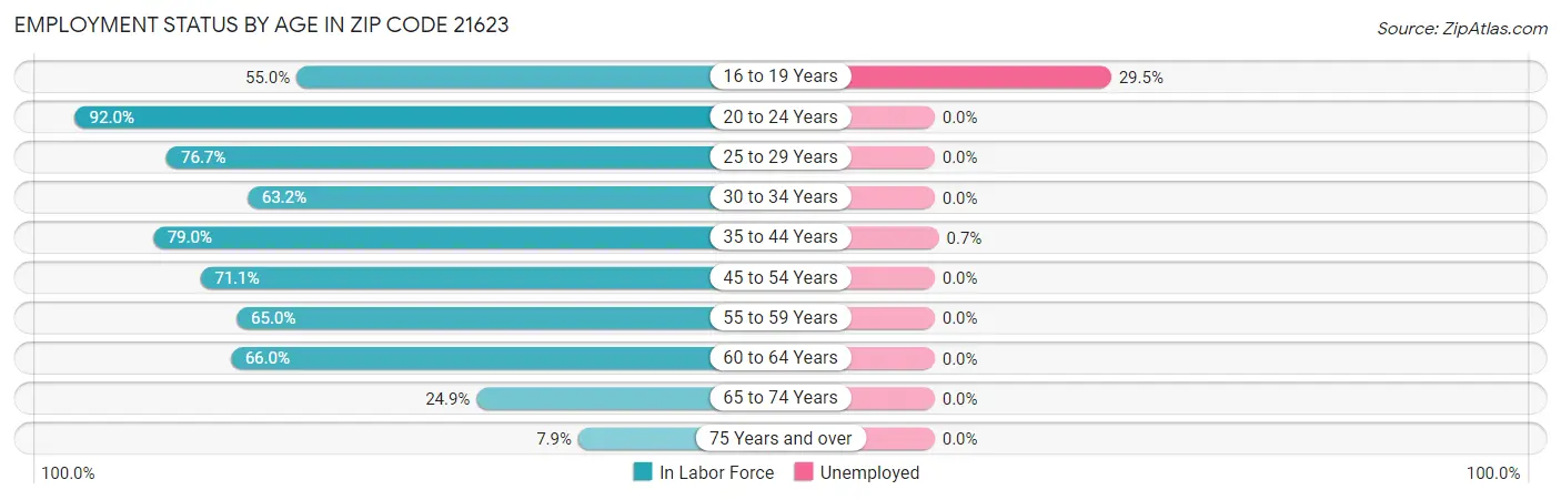 Employment Status by Age in Zip Code 21623