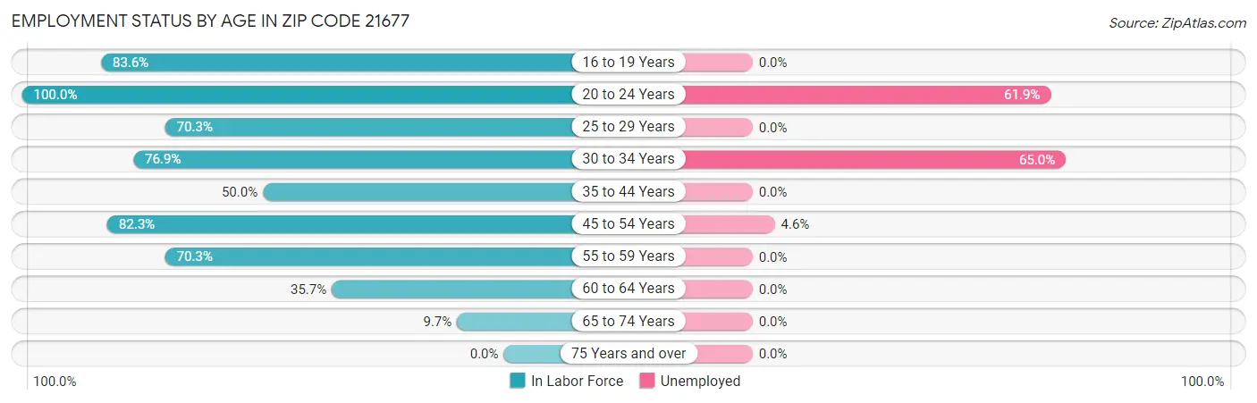 Employment Status by Age in Zip Code 21677