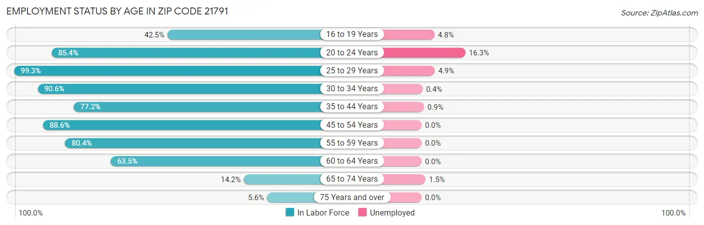 Employment Status by Age in Zip Code 21791
