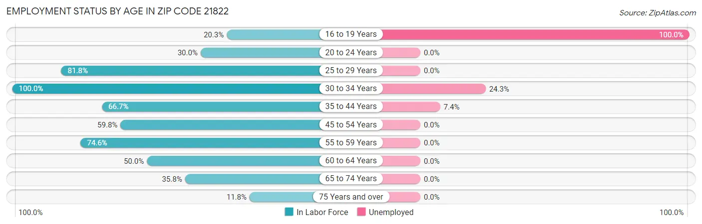 Employment Status by Age in Zip Code 21822