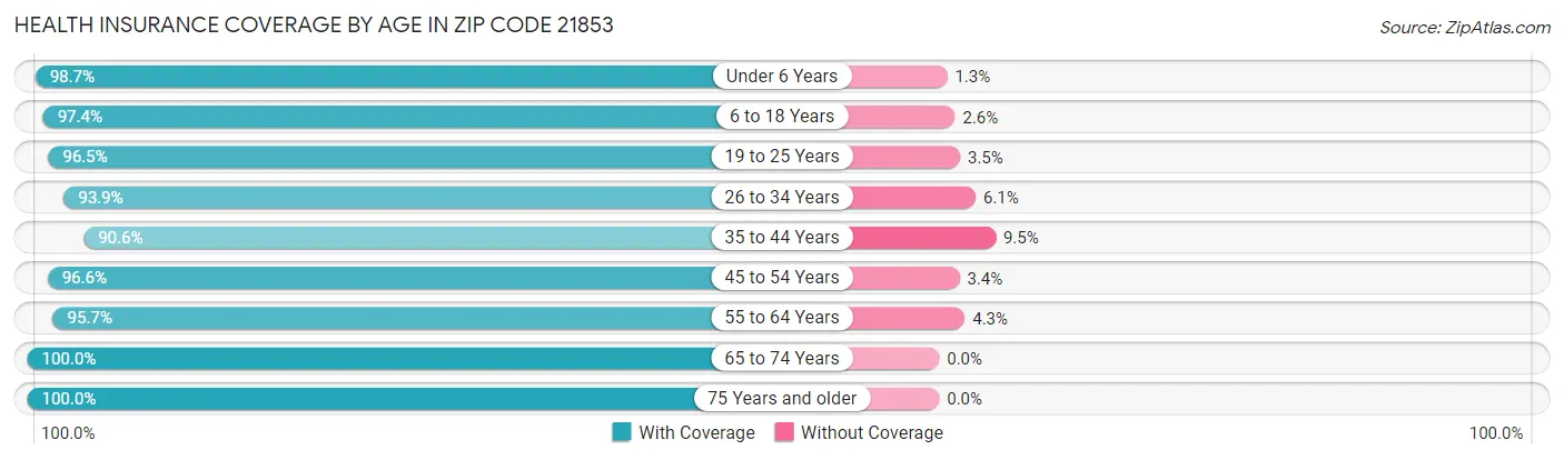 Health Insurance Coverage by Age in Zip Code 21853