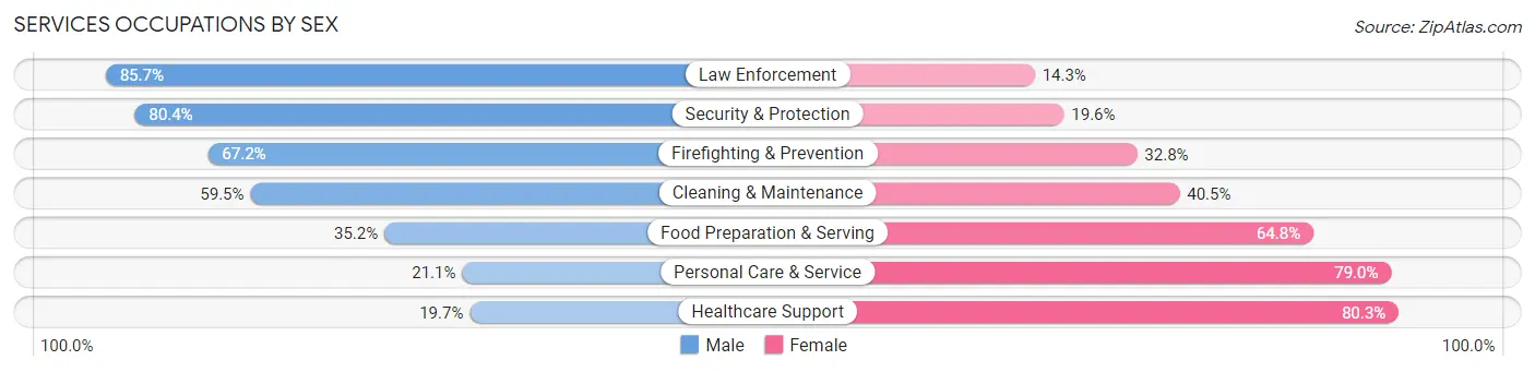 Services Occupations by Sex in Zip Code 21853