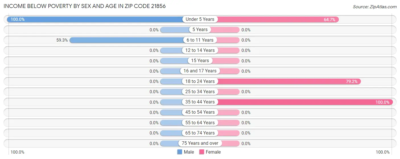 Income Below Poverty by Sex and Age in Zip Code 21856