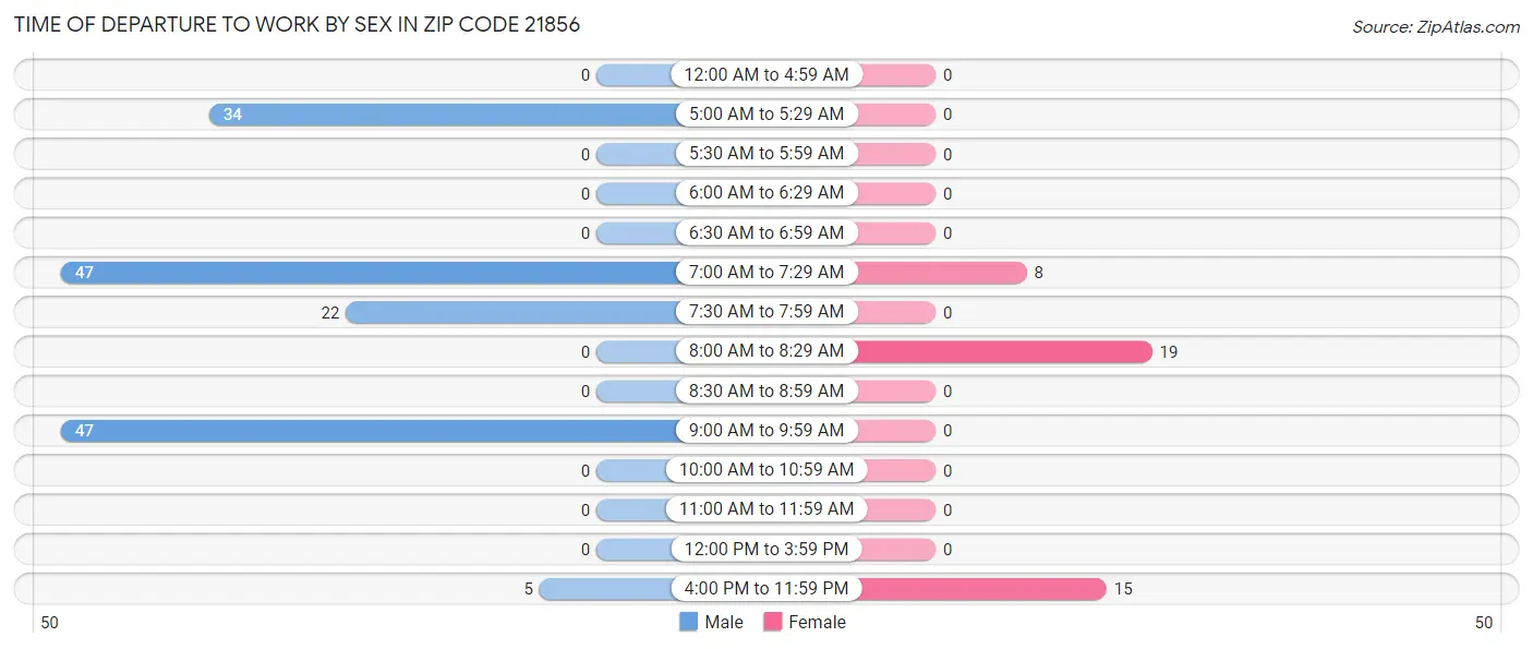 Time of Departure to Work by Sex in Zip Code 21856
