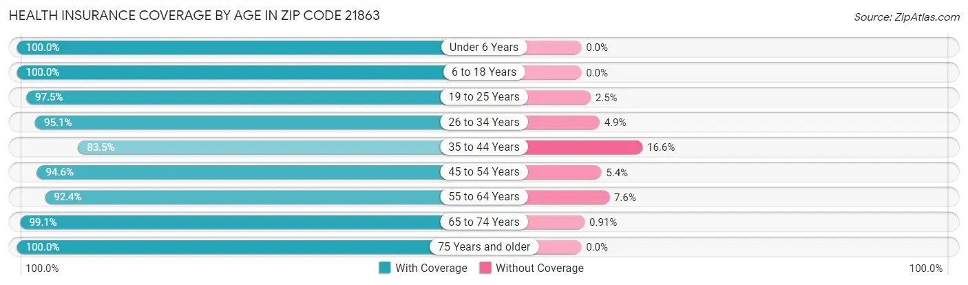 Health Insurance Coverage by Age in Zip Code 21863
