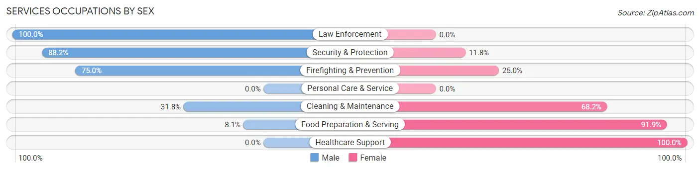 Services Occupations by Sex in Zip Code 21869