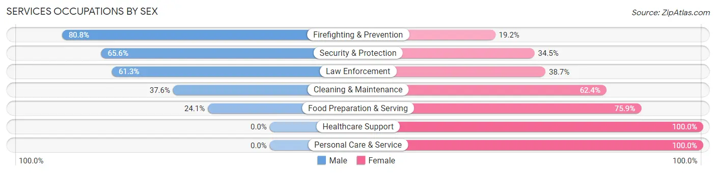 Services Occupations by Sex in Zip Code 22307